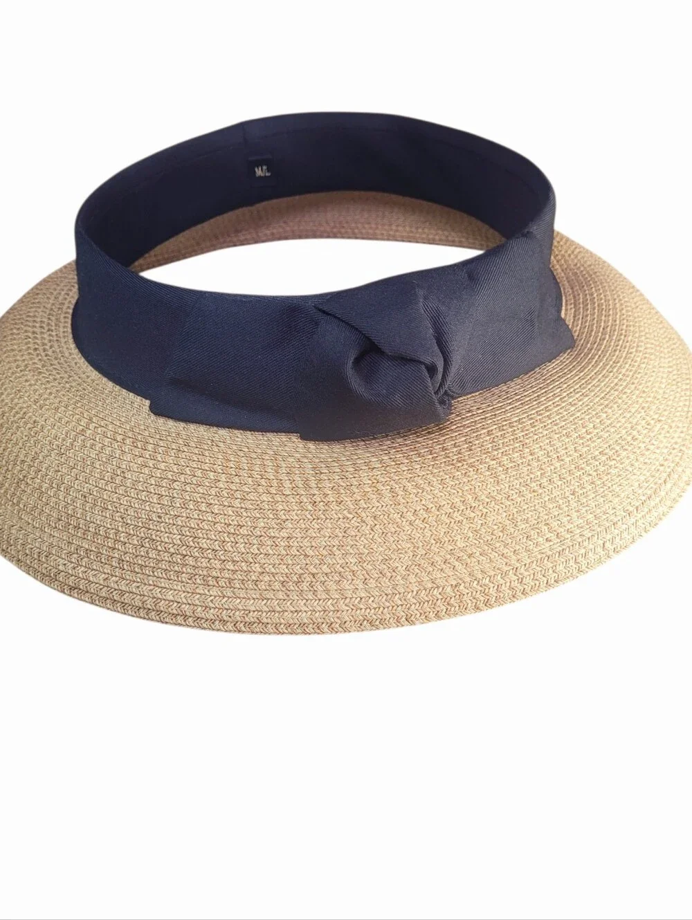 Eric Javits Halo Packable Hat Visor Squishee Straw Black Band Bow Medium Large - Picture 2 of 4